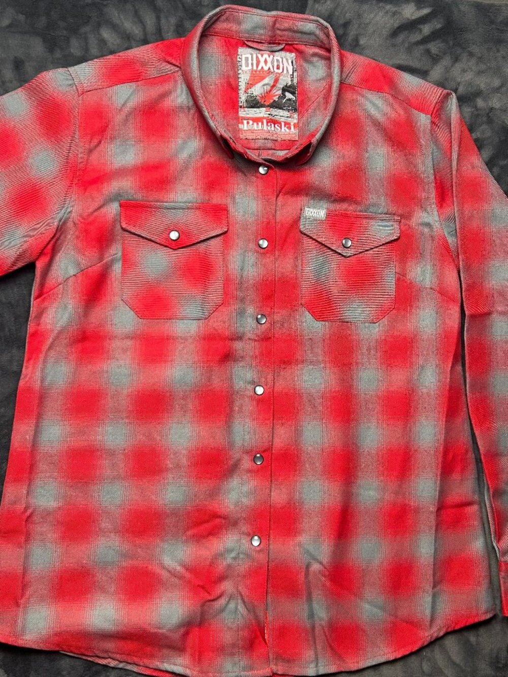 Mens Dixxon Flannel Co Lg Pulaski Flannel Shirt Long Sleeve Snap Front Red Gray
